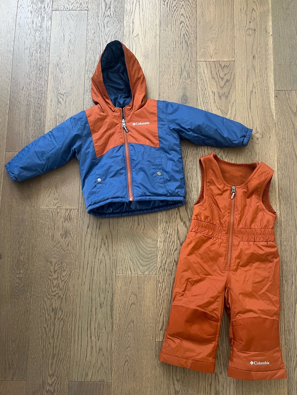 Columbia Blue and Rust Kids REVERSIBLE Jacket and Snow Bib